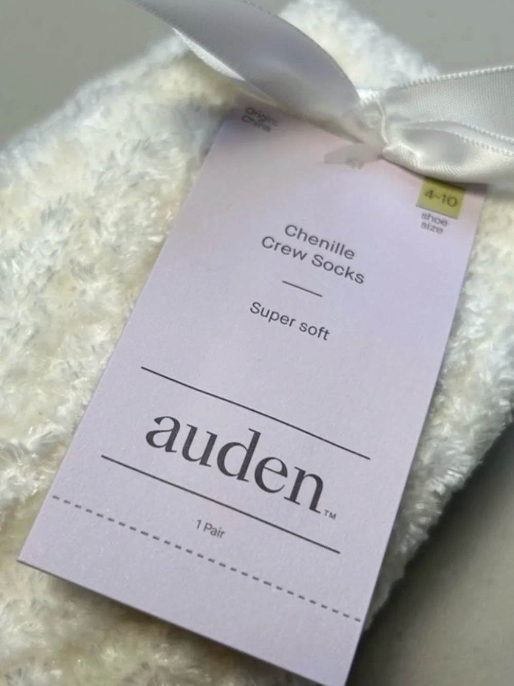 Auden Chenille Crew Socks 2 Packs Off White  Size 4-10